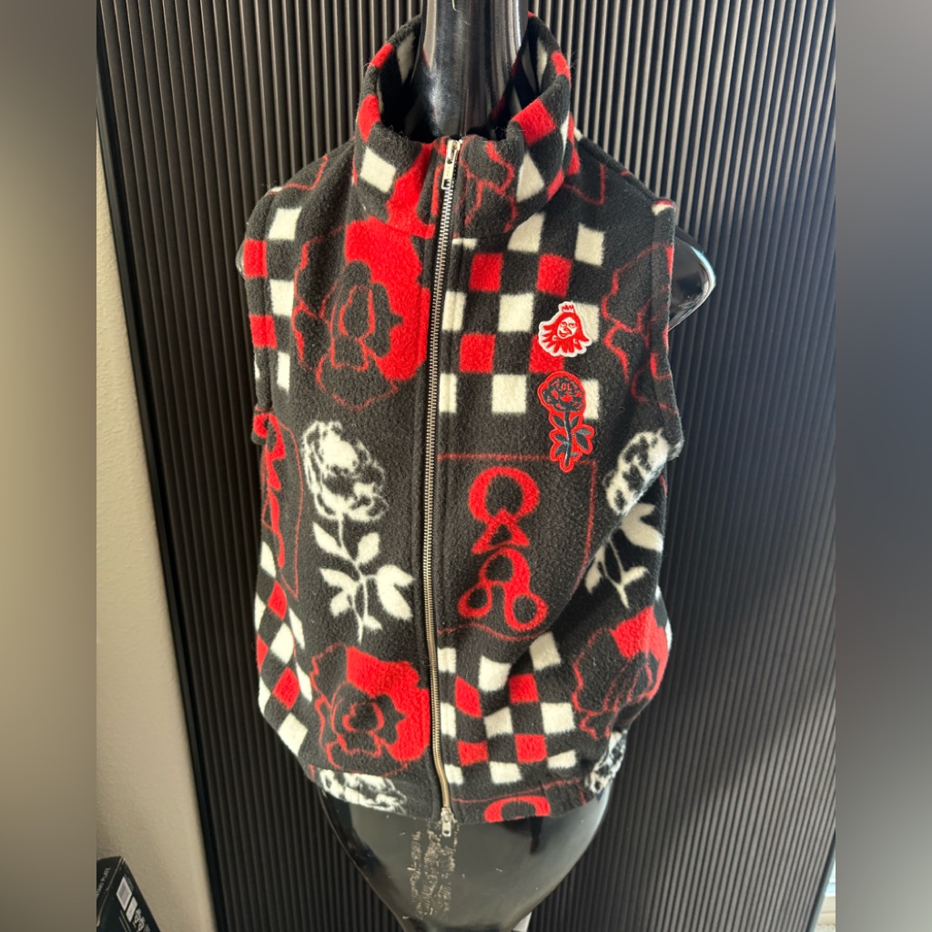 Chopova Lowena Rose & Checkerboard Red Black Fleece Sz M